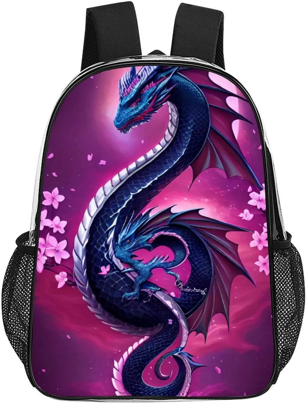 Romantic Dragon Cherry Flowers Art Rucksack Transparent Anti-Theft Multipurpose Carry On Bag Large Capacity Travel and Sport Backpack Rucksack With Smooth Zippers