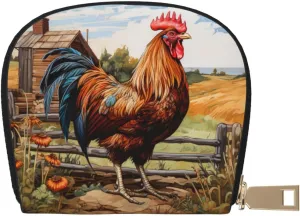 Rooster on Wood in Farmland print Leather Small Purse Credit Card Holder Wallet, Card Holder,Wallet Card Organizer Case