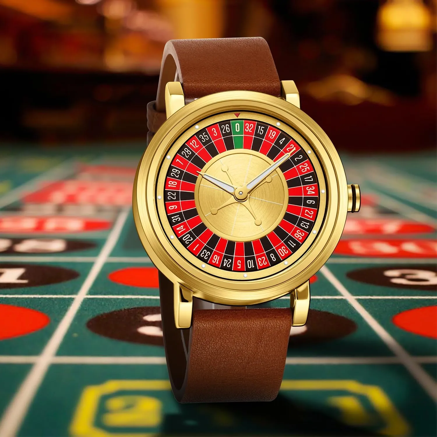 Roulette Wheel Shows The Time Stainless Business Casual Wristwatch Leather Watch Band