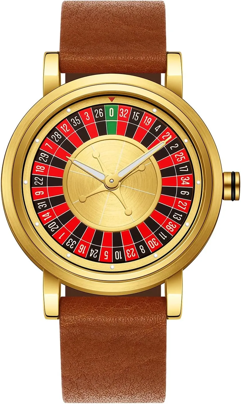 Roulette Wheel Shows The Time Stainless Business Casual Wristwatch Leather Watch Band