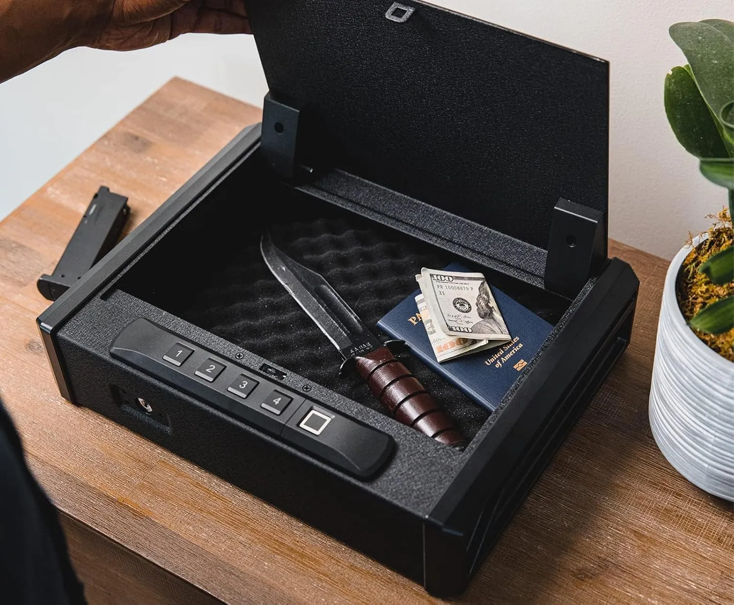 RPNB Gun Safe for Handgun, Pistol Safe with Fingerprint, Biometric Gun Safe for Handgun with Digital Keypad, Quick Access Handgun Safe for Home Nightstand Bedside, Gun Lock Box for 2 Pistols and More