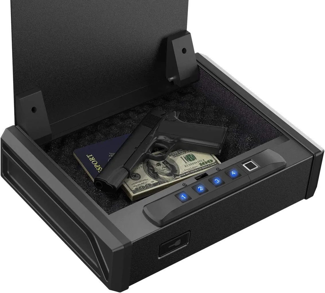 RPNB Gun Safe for Handgun, Pistol Safe with Fingerprint, Biometric Gun Safe for Handgun with Digital Keypad, Quick Access Handgun Safe for Home Nightstand Bedside, Gun Lock Box for 2 Pistols and More