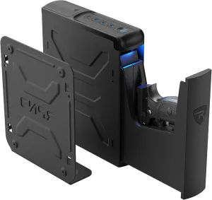 RPNB Gun Safe,Mounted Biometric Nightstand Handgun Safe with Quick Access Sliding Door, Pistol Safes for Wall Bedside Desk Vehicle with the Fingerprint, Keypad, Pistol Holder,Carbon Knight Series