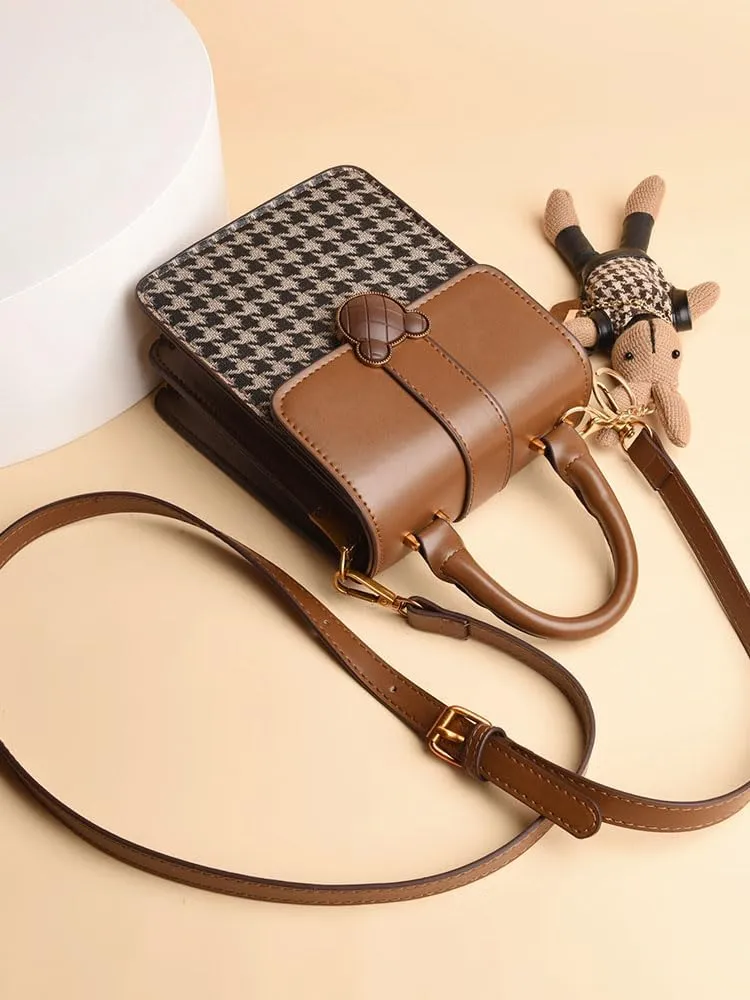 RTGGSEL Quilted Lattice Crossbody Shoulder Bags for Women Small Tote Square Satchel Handbags Purse with Bunny Doll Pendant