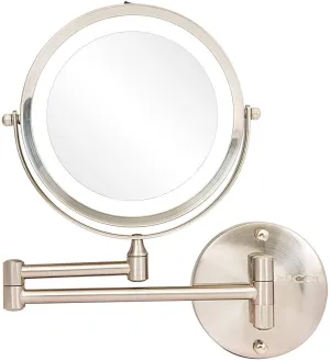 Rucci Wall Mount LED Lighted Mirror 10x/1x Magnification, 8.75" Satin Nickel Finish (NO TOUCH FEATURE)