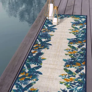 Rugshop Contemporary Floral Border Non-Shedding Outdoor Rugs for Deck,Patio,Backyard Indoor/Outdoor Runner Rug 2' x 7' Multi