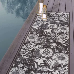 Rugshop Majorca Contemporary Floral Flowers Non-Shedding Outdoor Rugs for Deck,Patio,Backyard Indoor/Outdoor Runner Rug 2' x 7' Gray