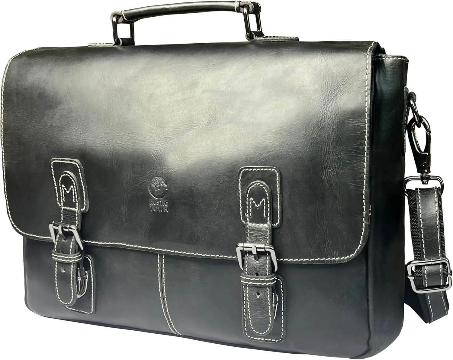 RUSTIC TOWN Leather Laptop Messenger Bag for Men - Full Grain Leather Briefcase Computer Satchel Office Crossbody Bag