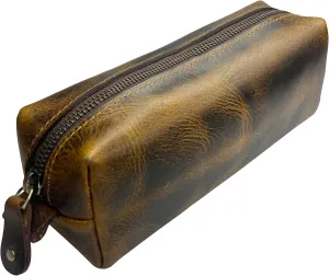 RUSTIC TOWN Leather Pencil Case - Handcrafted Full-Grain Zipper Leather Pen Pencil Holder - Elegant & Practical Pencil Pouch for Work & Office