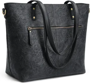S-ZONE Leather Tote Bag for Women Large Work Totes Designer with Adjustable Strap