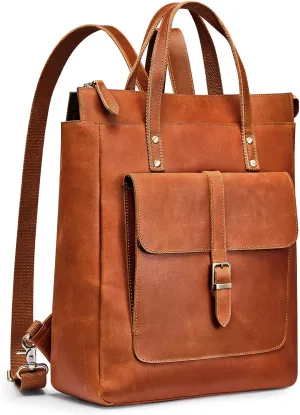 S-ZONE Women Genuine Leather Backpack Purse Retro Top-handle Bags Vintage Totes