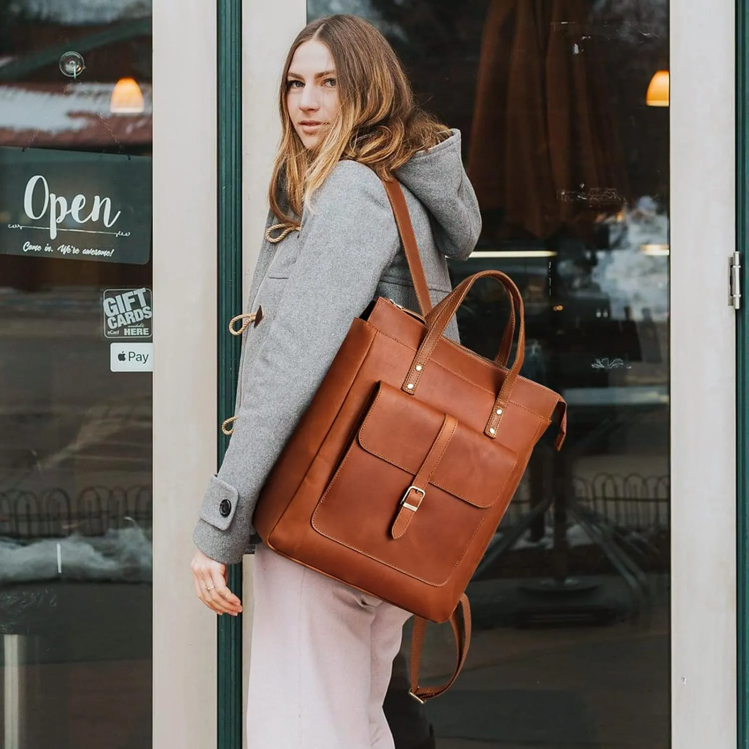 S-ZONE Women Genuine Leather Backpack Purse Retro Top-handle Bags Vintage Totes