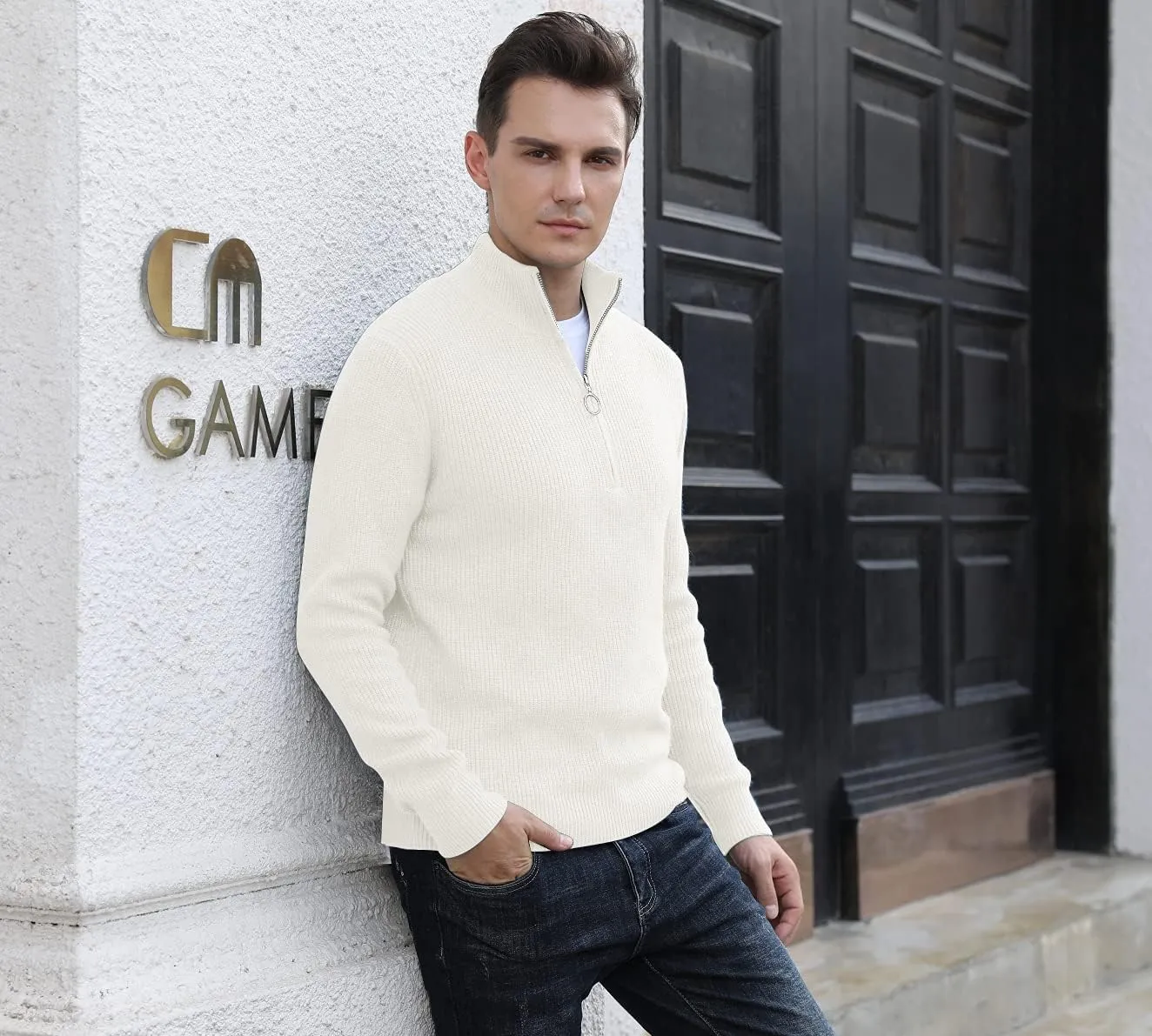 Sailwind Men's Soft Sweaters Quarter Zip Pullover Classic Ribbed Turtleneck Sweater