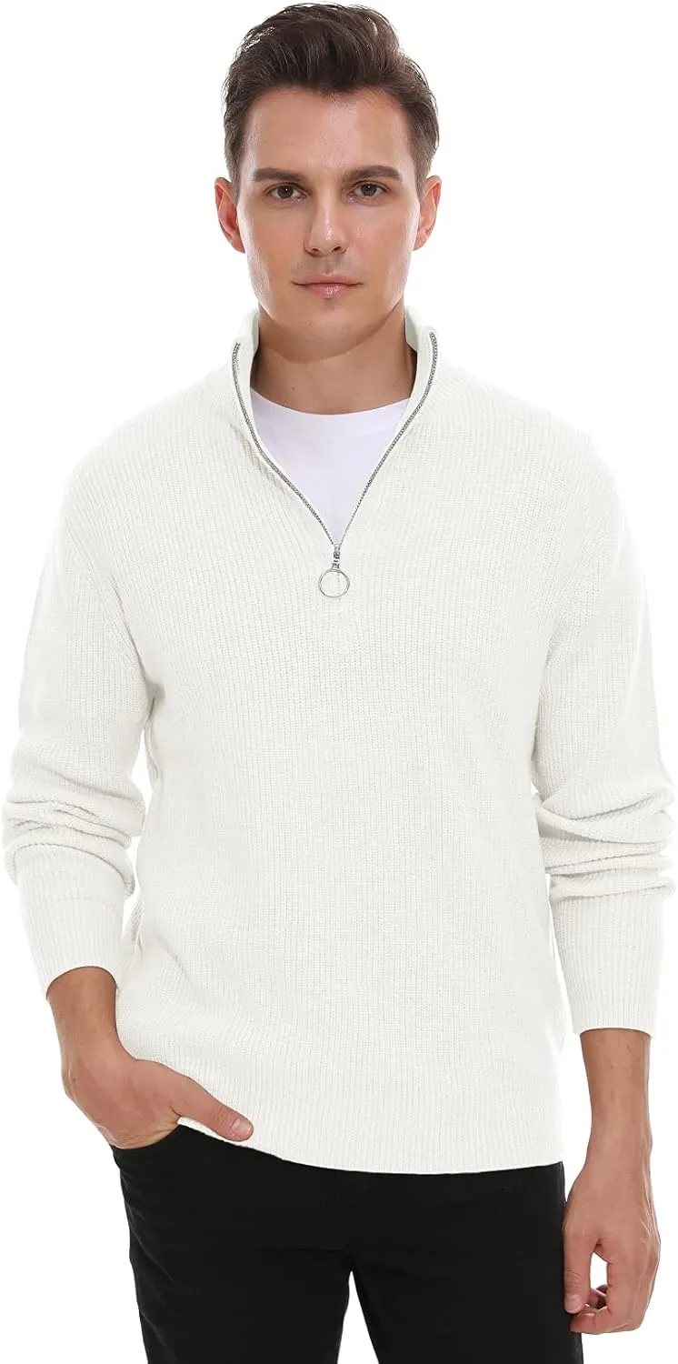 Sailwind Men's Soft Sweaters Quarter Zip Pullover Classic Ribbed Turtleneck Sweater