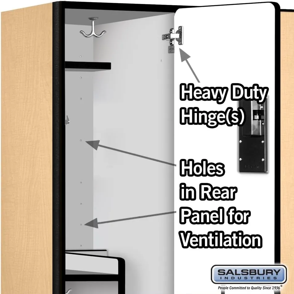 Salsbury Industries 2-Tier S-Style Extra Wide Designer Wood Locker with Three Wide Storage Units, 6-Feet High by 18-Inch Deep, Maple