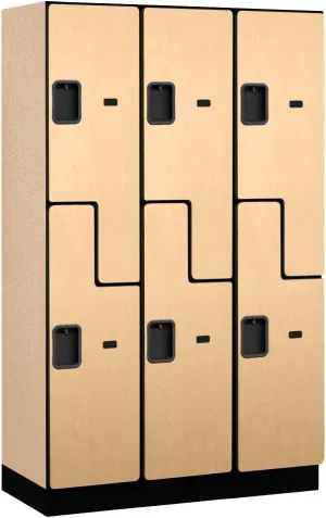 Salsbury Industries 2-Tier S-Style Extra Wide Designer Wood Locker with Three Wide Storage Units, 6-Feet High by 18-Inch Deep, Maple