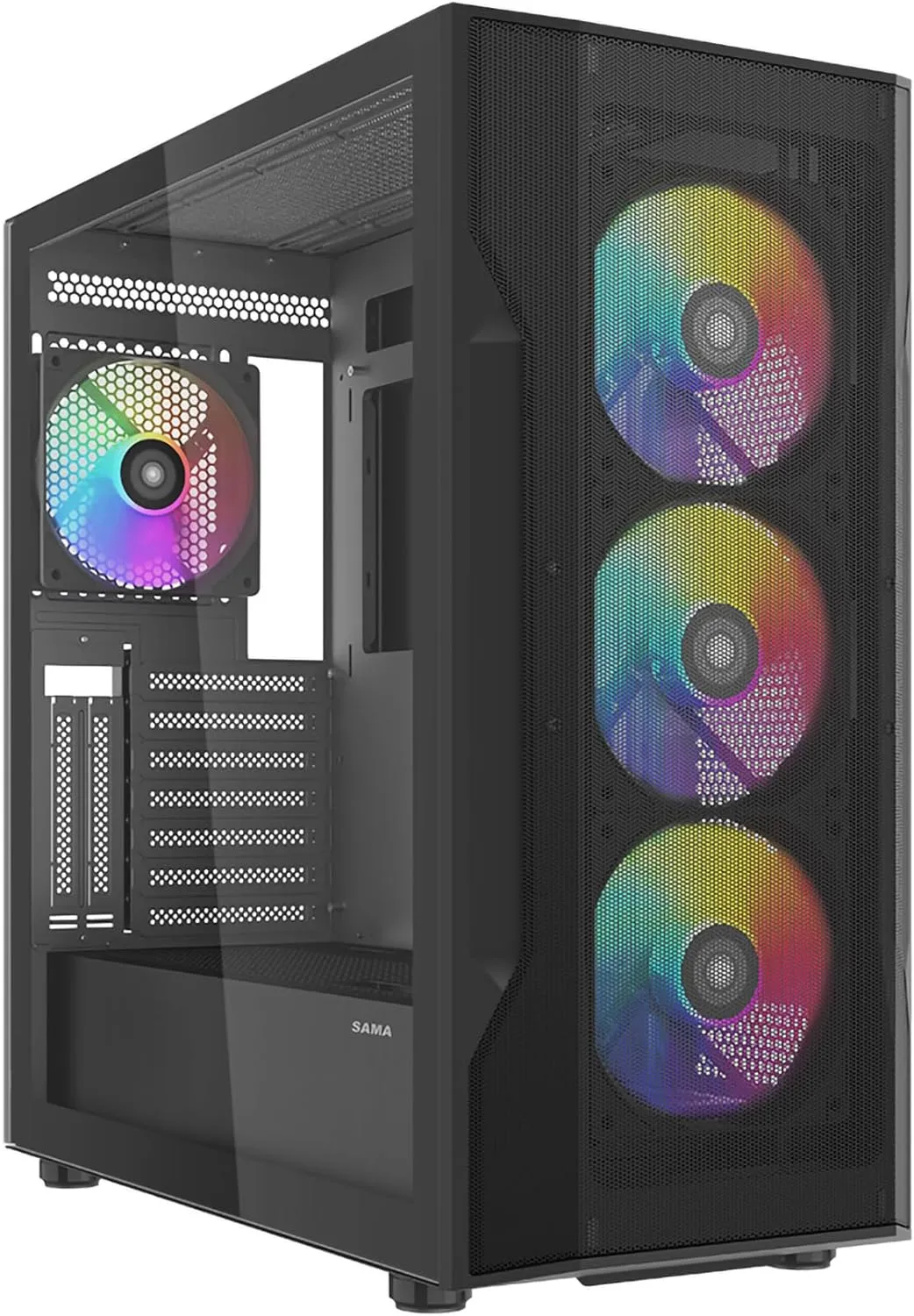 SAMA S40 Mid Tower PC Case – High Airflow Mesh Front Panel, Tempered Glass Side Panel, 4x120mm ARGB PWM Fans Pre-Installed, Supports ATX/M-ATX/ITX Motherboards & RTX 4090 GPUs, Black Computer Case