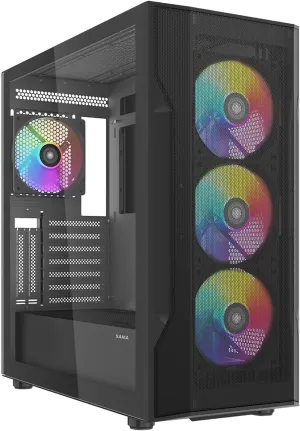 SAMA S40 Mid Tower PC Case – High Airflow Mesh Front Panel, Tempered Glass Side Panel, 4x120mm ARGB PWM Fans Pre-Installed, Supports ATX/M-ATX/ITX Motherboards & RTX 4090 GPUs, Black Computer Case