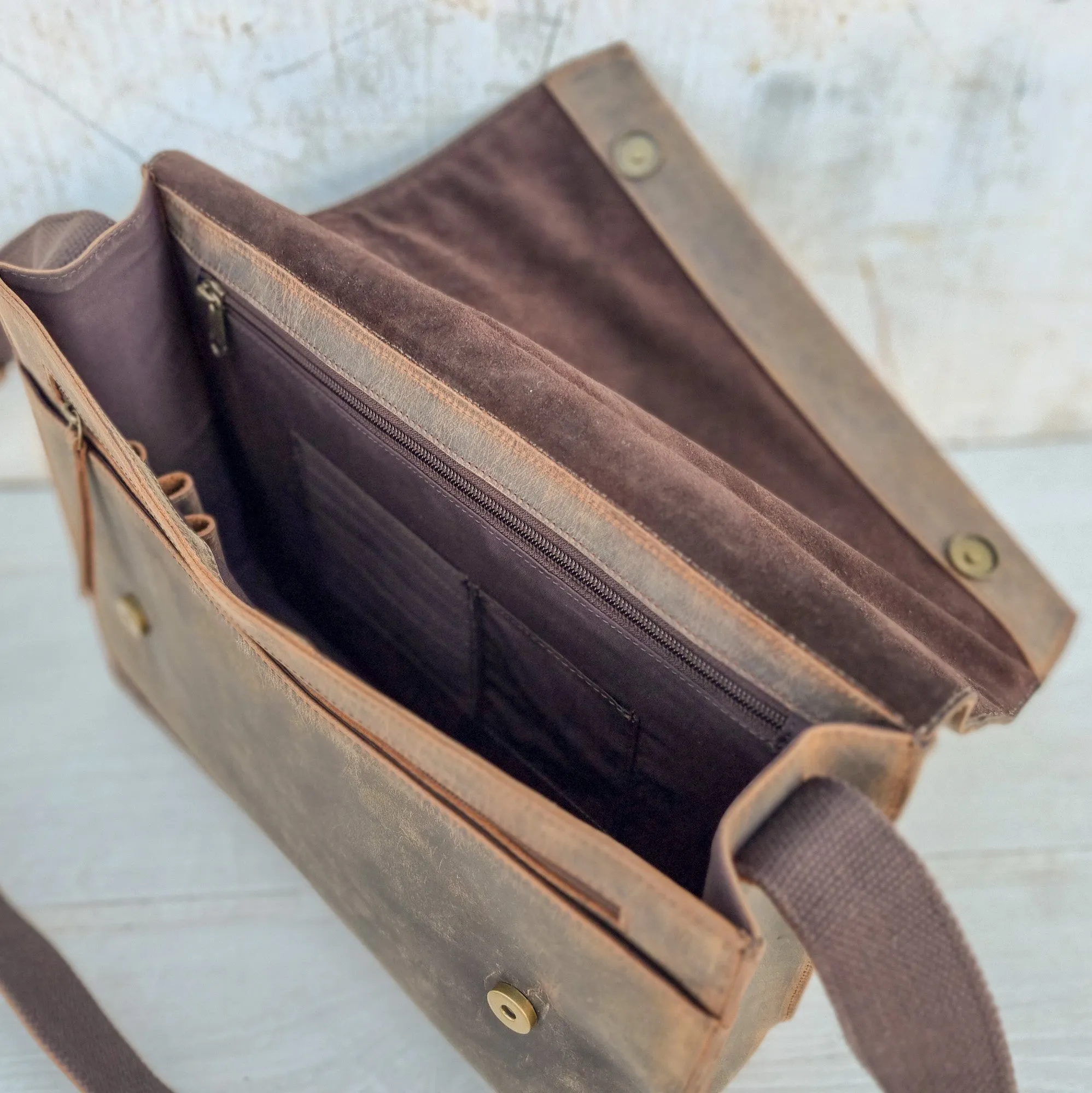 Sample Brown Leather Messenger Bag