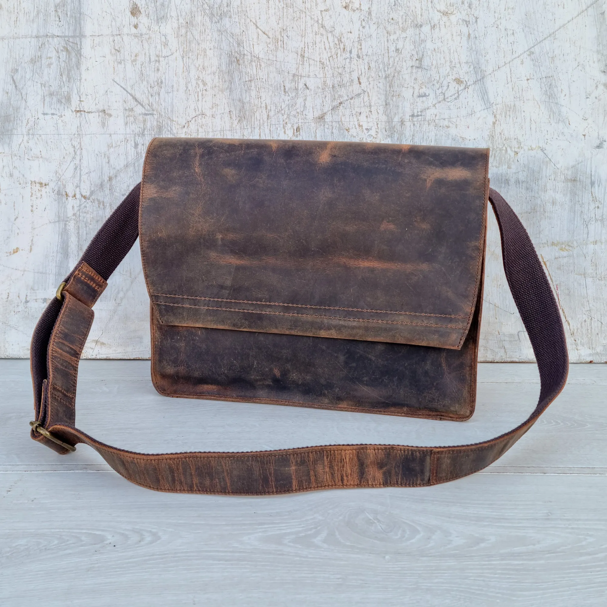 Sample Brown Leather Messenger Bag