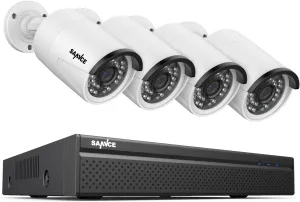 SANNCE 8CH 4K PoE CCTV System with 4 * 3MP Outdoor Security IP Camera, Audio Recording, Metal Casing, P2P, Motion Alert and Screenshot, NO HDD