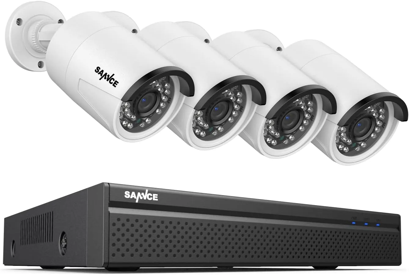 SANNCE 8CH 4K PoE CCTV System with 4 * 3MP Outdoor Security IP Camera, Audio Recording, Metal Casing, P2P, Motion Alert and Screenshot, NO HDD