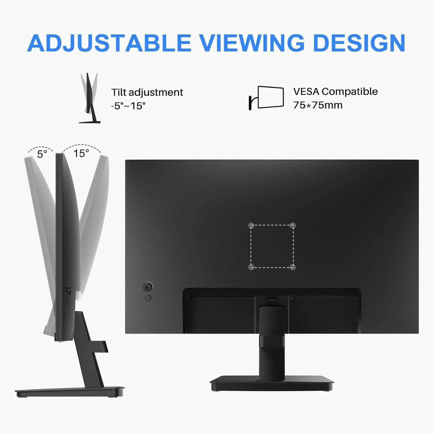 SANSUI Monitor 22 inch 1080p FHD 75Hz Computer Monitor with HDMI VGA, Ultra-Slim Bezel Ergonomic Tilt Eye Care LED Display for Home Office (ES-22F1 HDMI Cable Included)