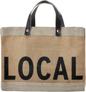 Santa Barbara Design Studio Local Mini Farmers Market Tote, Reusable Burlap Grocery Bag with Leather Handle, Purse for Beach or Picnics, Food Lovers Gift Idea, 12.5 x 9.5 Inches