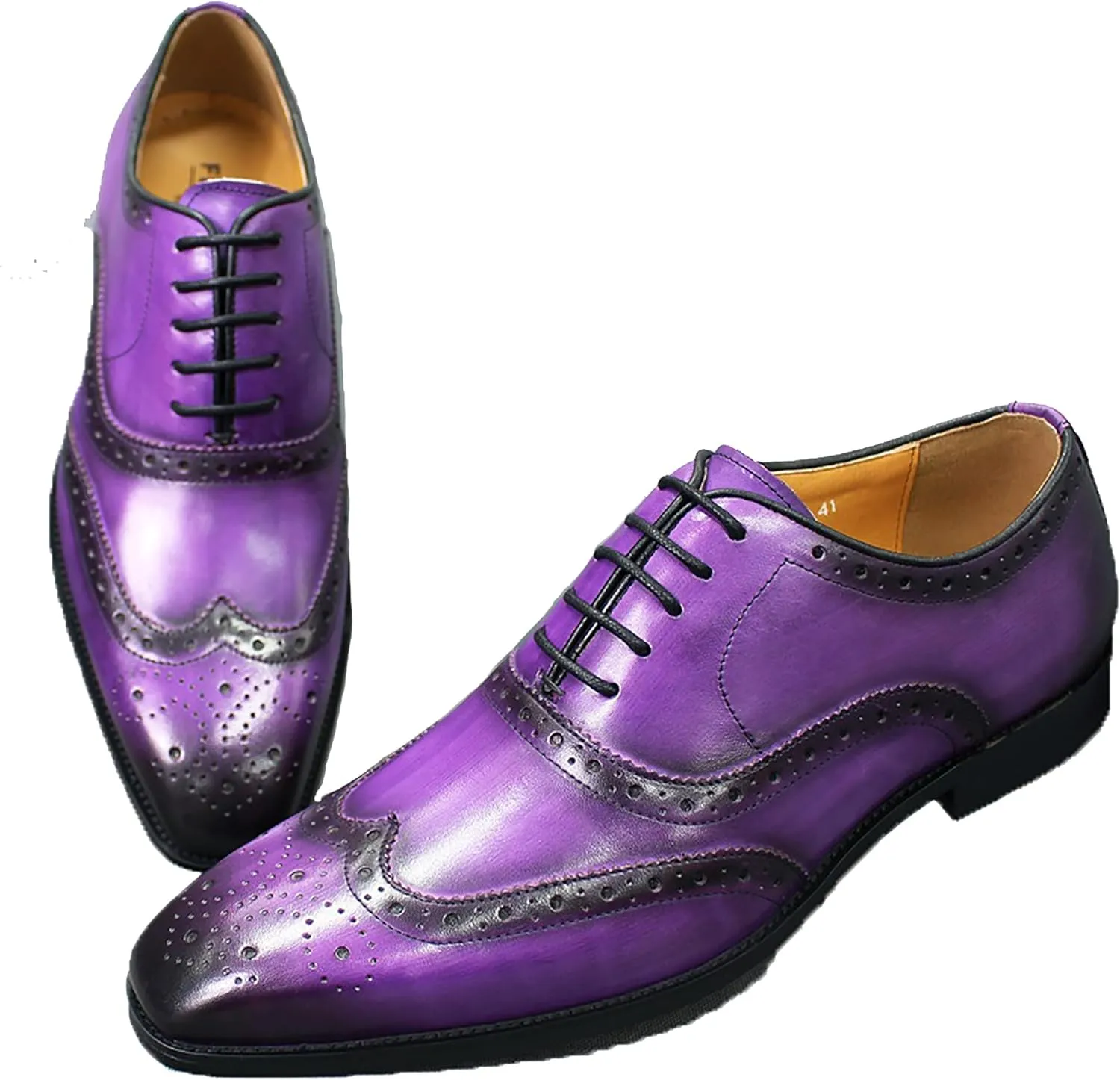 Santimon Men's Oxfords Dress Formal Wingtips Brogues Suit Shoes Genuine Leather Tuxedo Wedding Business Casual Comfortable Prom Shoes for Men