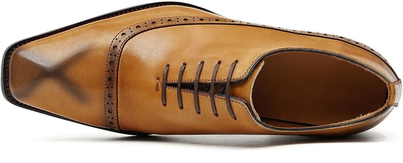 Santimon Mens Oxfords Formal Dress Shoes Genuine Leather Cap Toe Derby Fashion Comfortable Tuxedo Wedding Business Casual Prom Shoes for Men