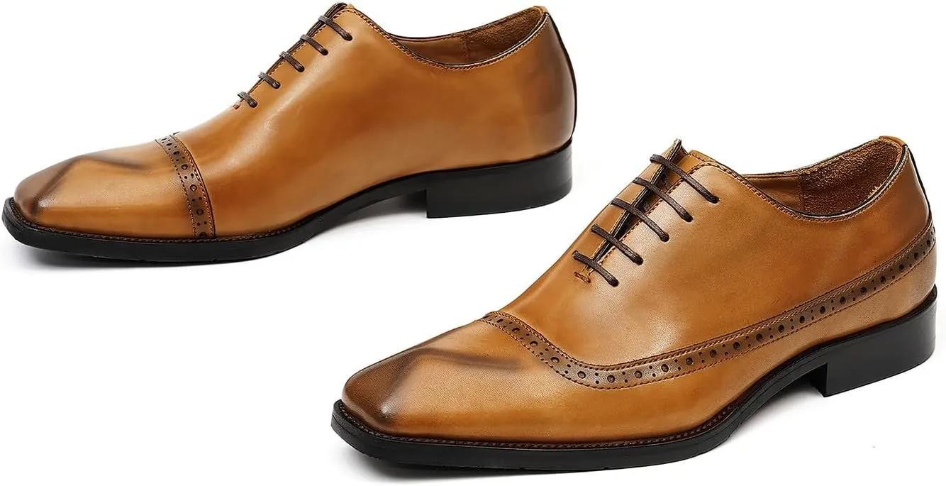 Santimon Mens Oxfords Formal Dress Shoes Genuine Leather Cap Toe Derby Fashion Comfortable Tuxedo Wedding Business Casual Prom Shoes for Men