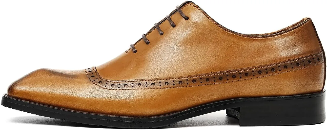 Santimon Mens Oxfords Formal Dress Shoes Genuine Leather Cap Toe Derby Fashion Comfortable Tuxedo Wedding Business Casual Prom Shoes for Men