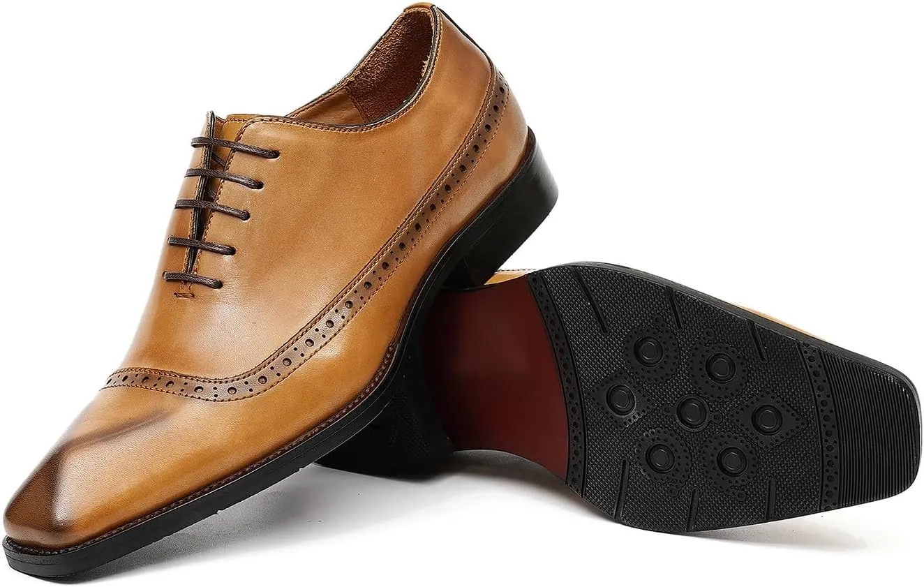 Santimon Mens Oxfords Formal Dress Shoes Genuine Leather Cap Toe Derby Fashion Comfortable Tuxedo Wedding Business Casual Prom Shoes for Men