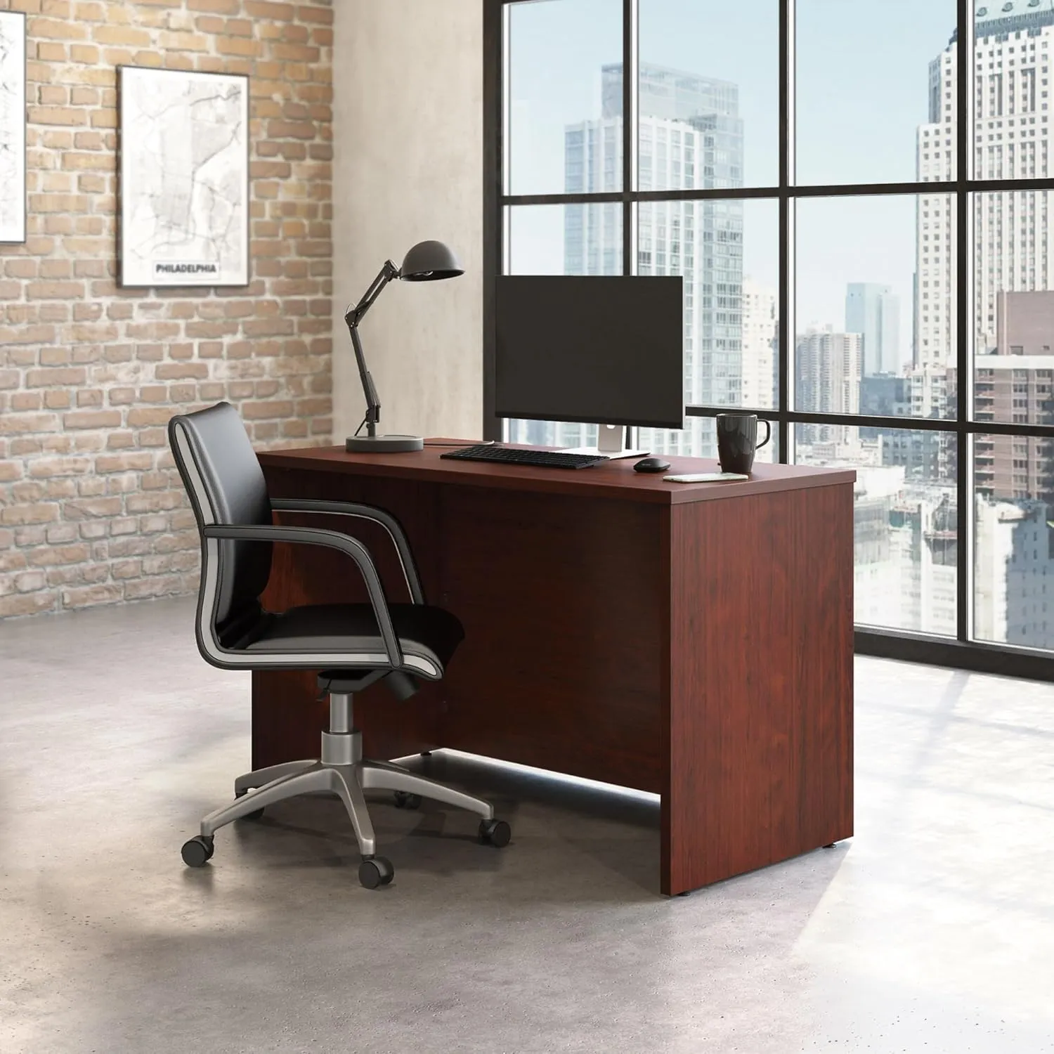 Sauder Affirm 48x24 Desk Shell/Credenza/Return, Classic Cherry Finish