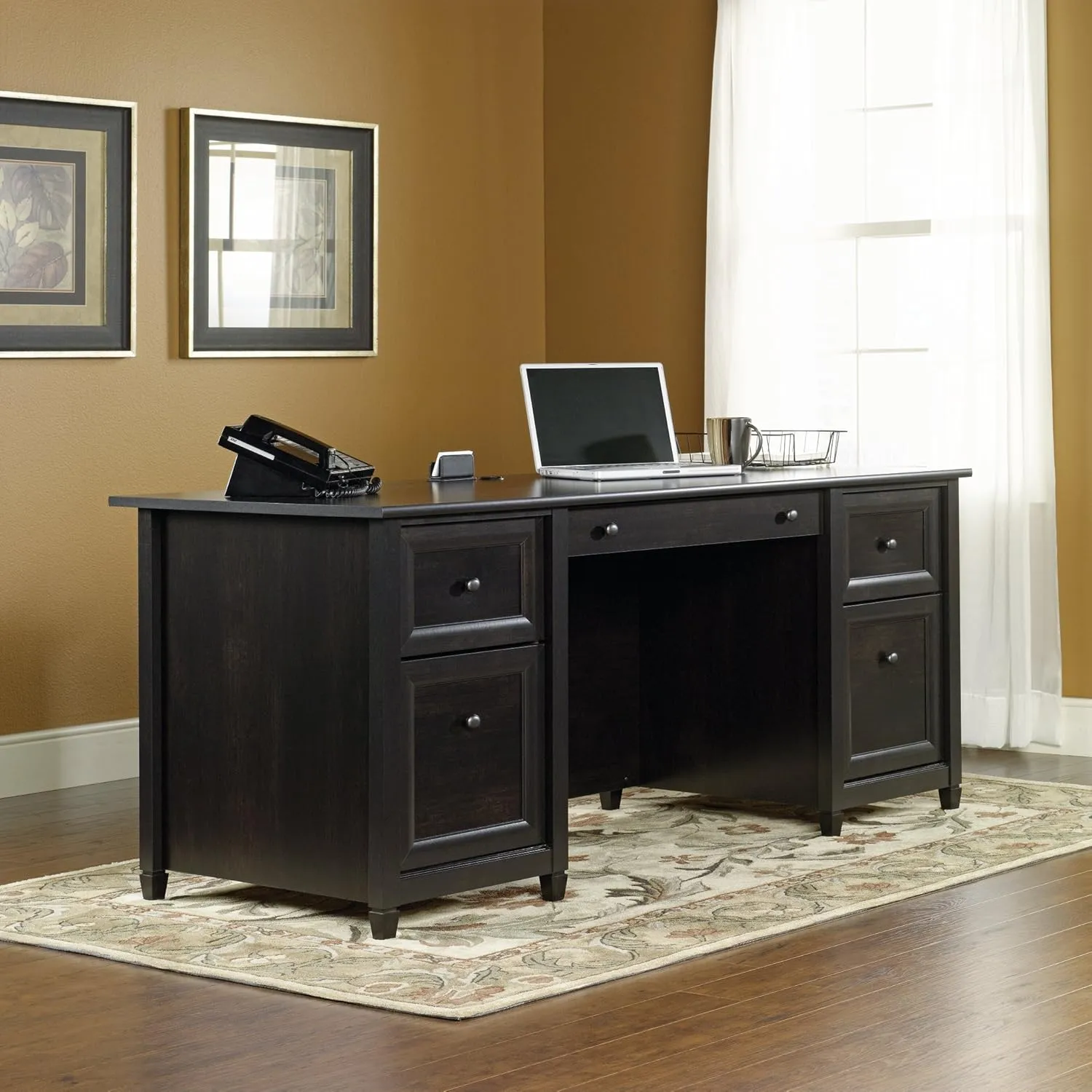 Sauder Edge Water Office, Executive Desk with File Drawer Storage, L: 65.12" x W: 29.53" x H: 29.37", Estate Black