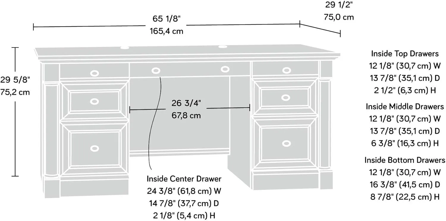 Sauder Palladia Executive Desk, L: 65.12" x W: 29.53" x H: 29.61", Select Cherry