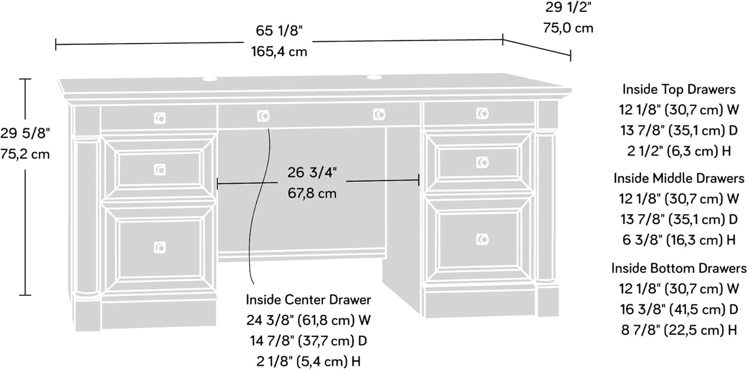 Sauder Palladia Office Desk with Drawers, Executive Desk with File Cabinet Storage, Cable Management, Keyboard Tray, in Split Oak Finish