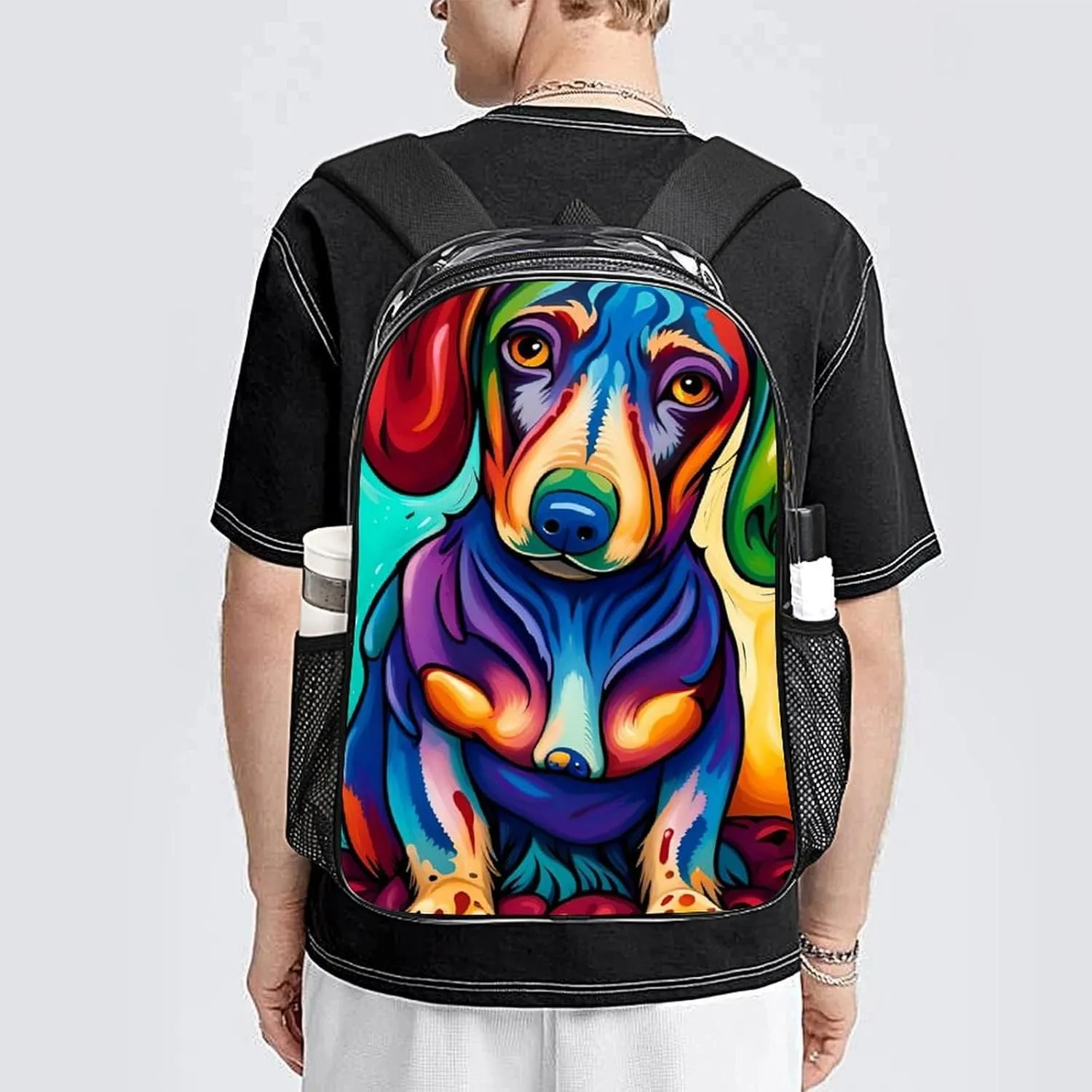Sausage Dog Dachshund Art Daypack Lightweight Multipurpose Anti-Theft Shoulder Bag Large Capacity Laptop Book Bag Rucksack Transparent Bag