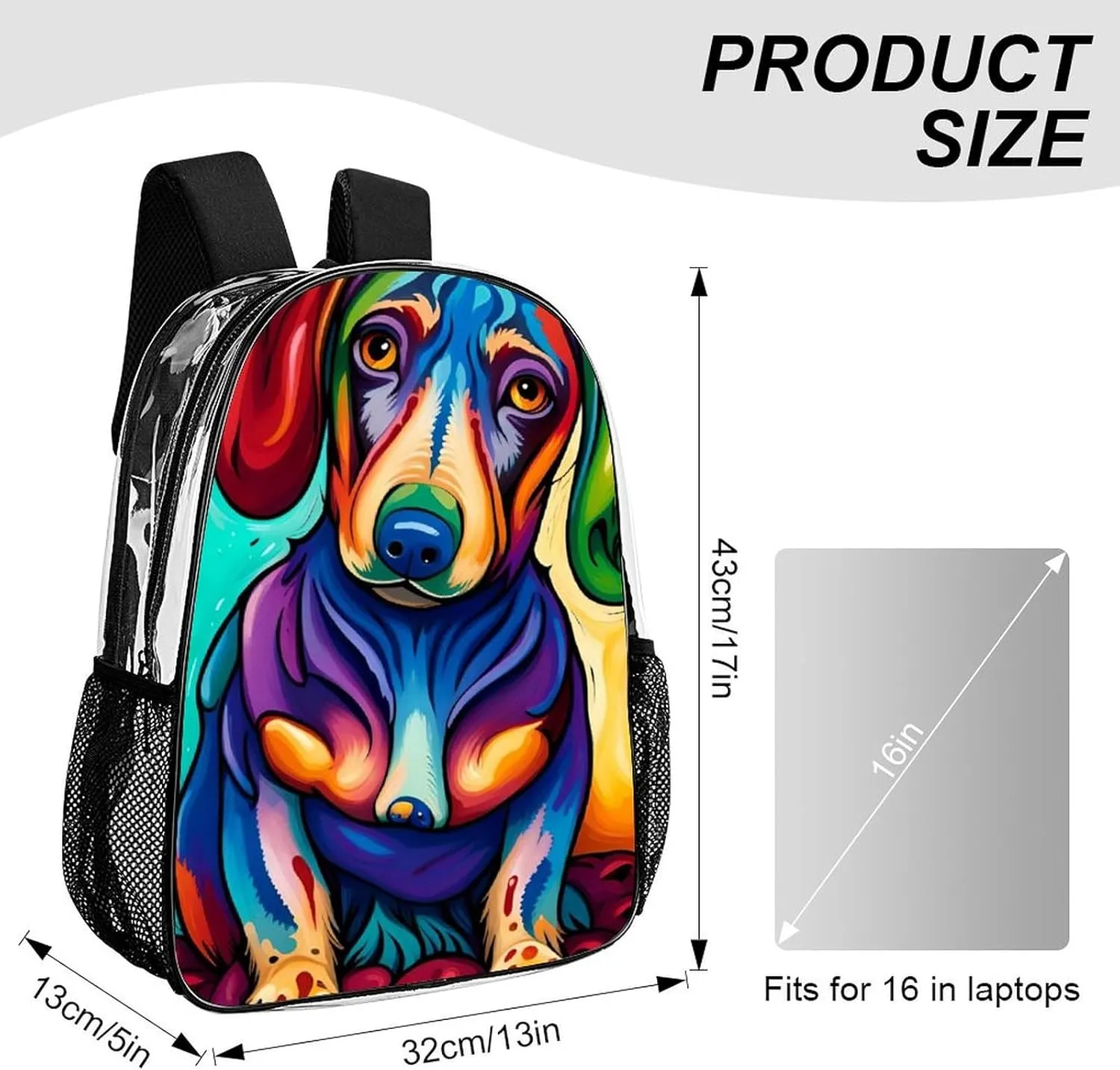 Sausage Dog Dachshund Art Daypack Lightweight Multipurpose Anti-Theft Shoulder Bag Large Capacity Laptop Book Bag Rucksack Transparent Bag
