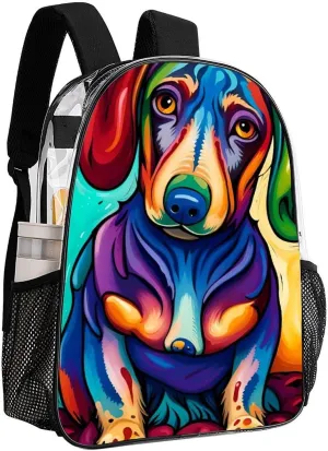 Sausage Dog Dachshund Art Daypack Lightweight Multipurpose Anti-Theft Shoulder Bag Large Capacity Laptop Book Bag Rucksack Transparent Bag