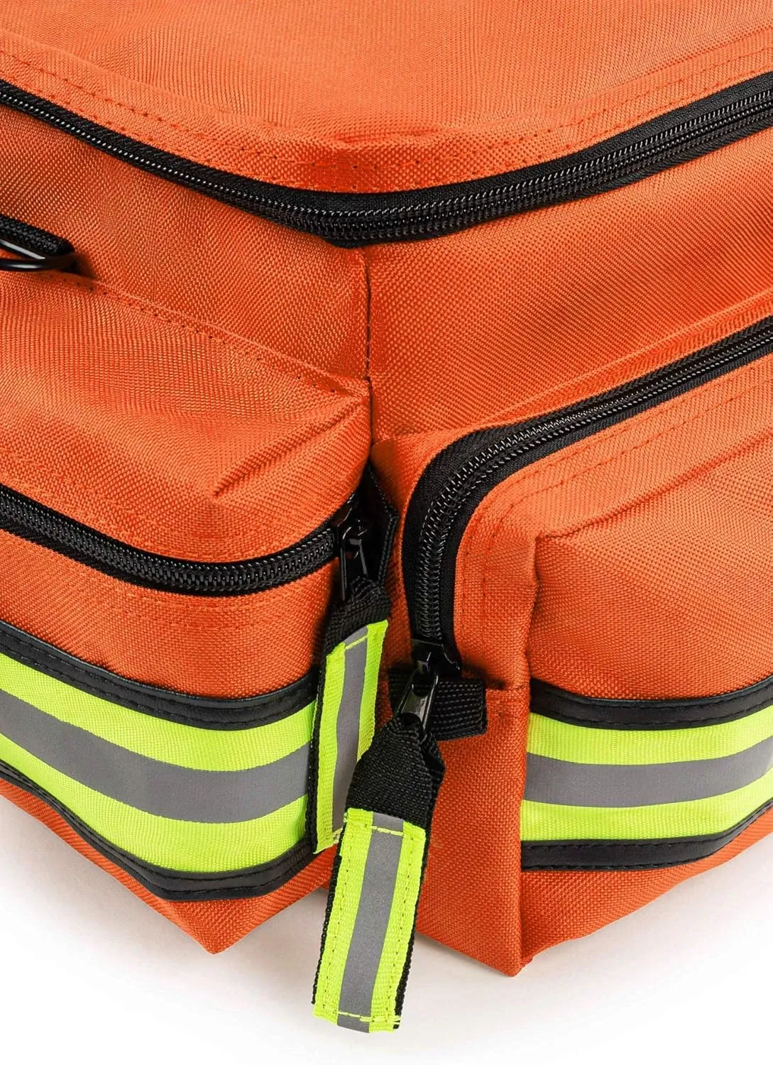 Scherber First Responder Fully-Stocked Professional Essentials EMT/EMS Trauma Kit | HSA/FSA Approved | Reflective Bag w/8 Zippered Pockets & Compartments & 200  First Aid Supplies - Orange