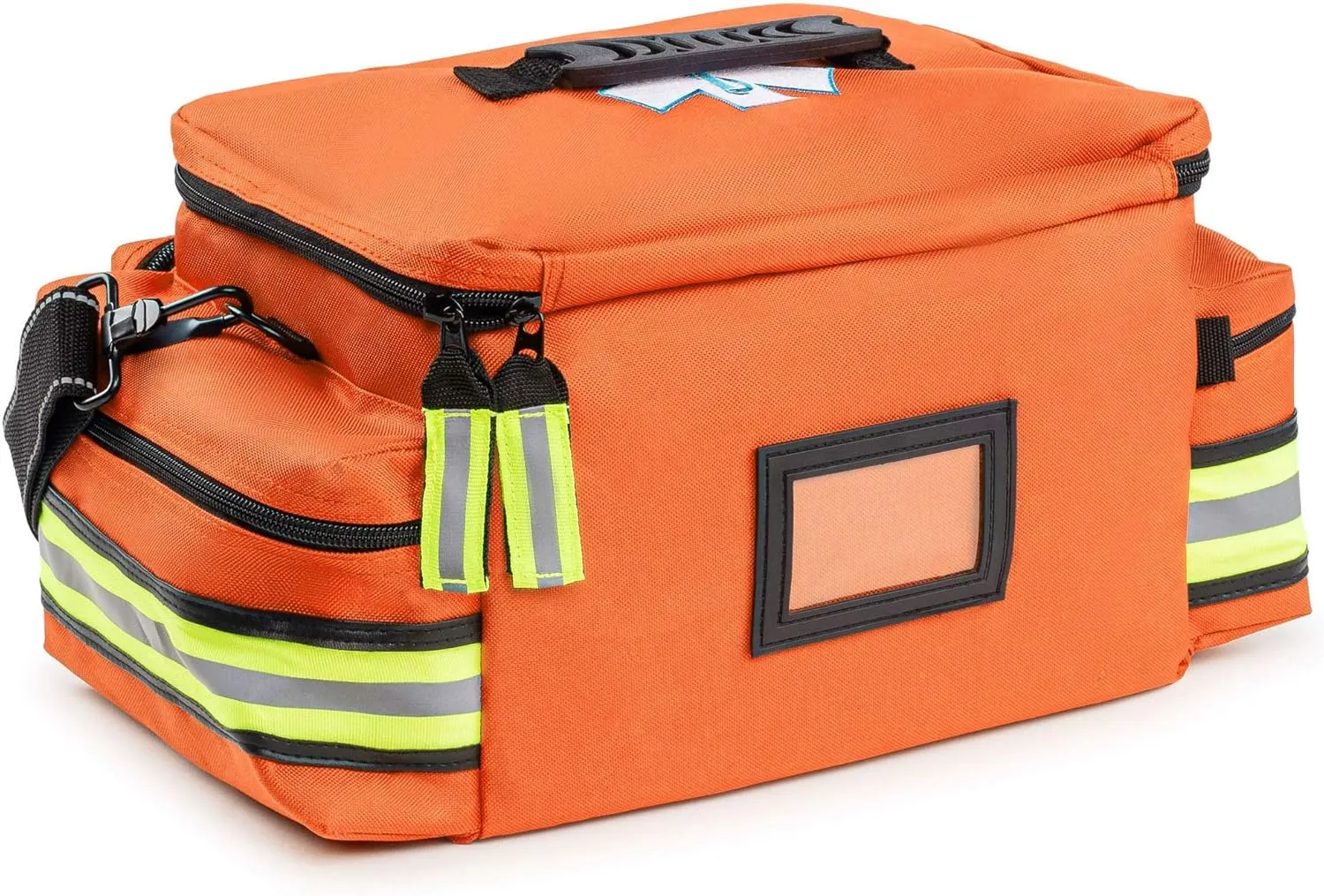 Scherber First Responder Fully-Stocked Professional Essentials EMT/EMS Trauma Kit | HSA/FSA Approved | Reflective Bag w/8 Zippered Pockets & Compartments & 200  First Aid Supplies - Orange