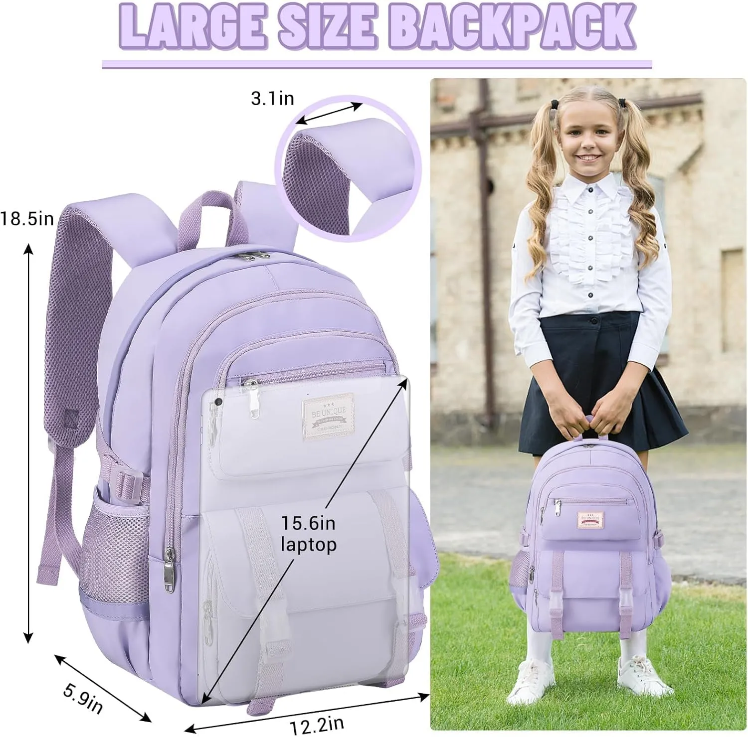 SCIONE Laptop School Backpacks for Girls, 15.6 Inch School Bag Middle College Backpack Anti Theft Travel Daypack Large Bookbags for Teens Girls Women Students