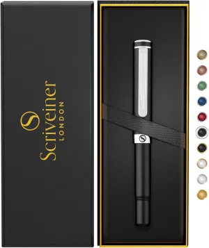 Scriveiner Black Rollerball EDC Luxury Pen, Stunning Pocket Pen with Chrome Finish, Cool Writing, Best Gift for Men & Women, German Schmidt Refill, Nice Present, Fancy Office Designer Set