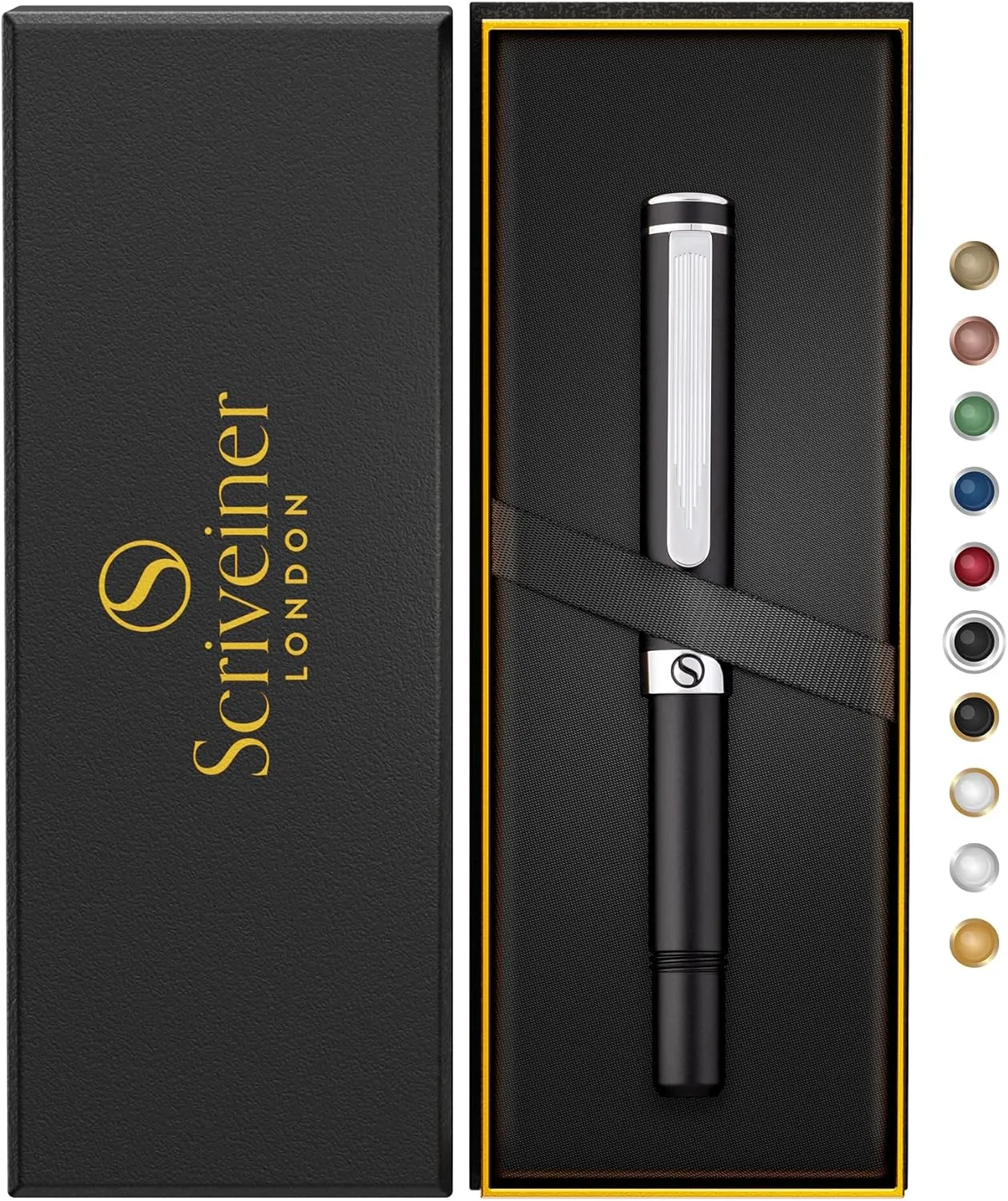 Scriveiner Black Rollerball EDC Luxury Pen, Stunning Pocket Pen with Chrome Finish, Cool Writing, Best Gift for Men & Women, German Schmidt Refill, Nice Present, Fancy Office Designer Set
