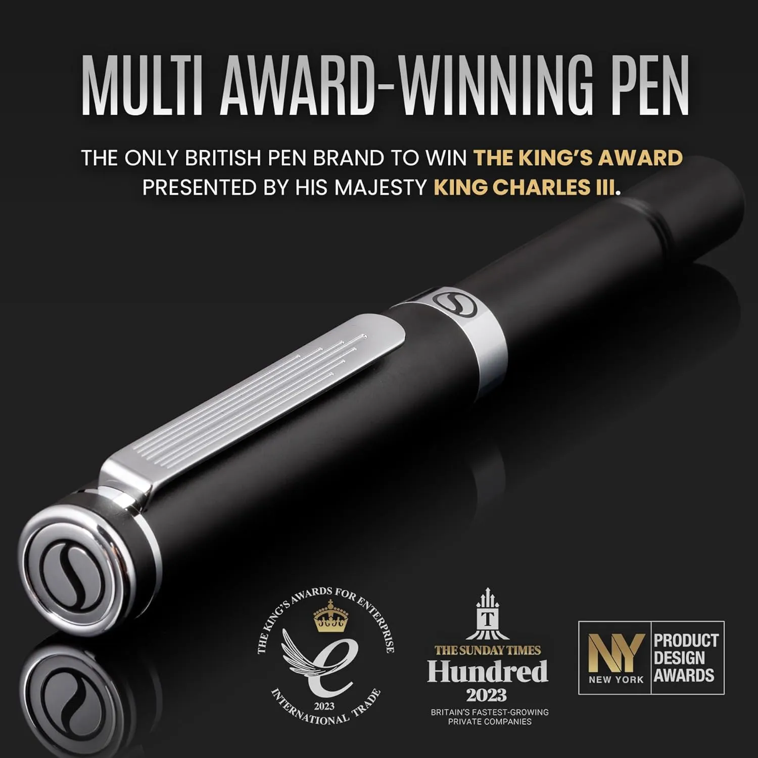 Scriveiner Black Rollerball EDC Luxury Pen, Stunning Pocket Pen with Chrome Finish, Cool Writing, Best Gift for Men & Women, German Schmidt Refill, Nice Present, Fancy Office Designer Set