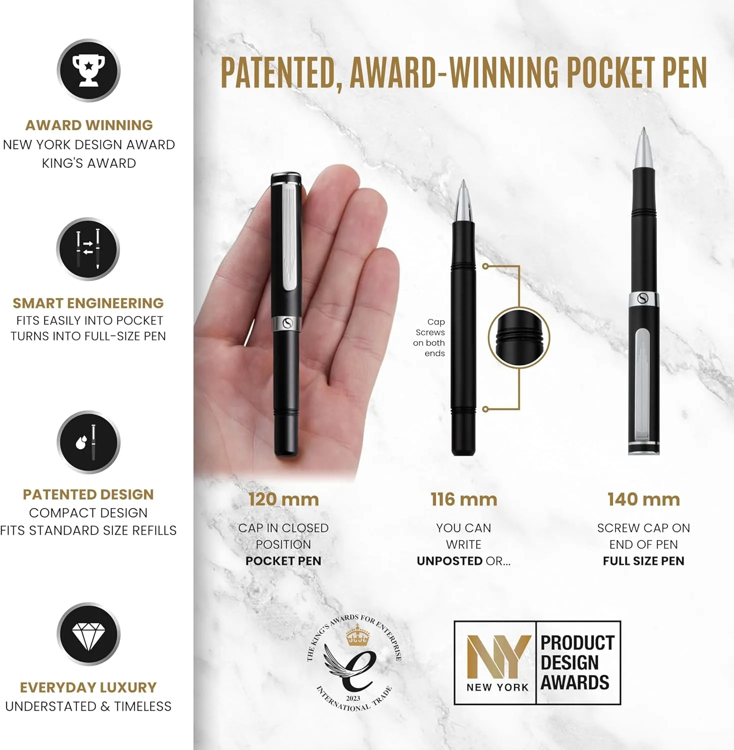 Scriveiner Black Rollerball EDC Luxury Pen, Stunning Pocket Pen with Chrome Finish, Cool Writing, Best Gift for Men & Women, German Schmidt Refill, Nice Present, Fancy Office Designer Set