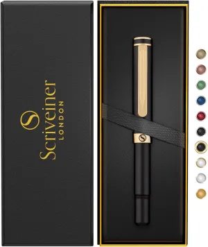 Scriveiner Black Rollerball EDC Luxury Pen, Stunning Pocket Roller ball with Real Gold Finish, Great Gift for Men & Women with German Schmidt Refill, Nice Present, Fancy Office Designer Pen