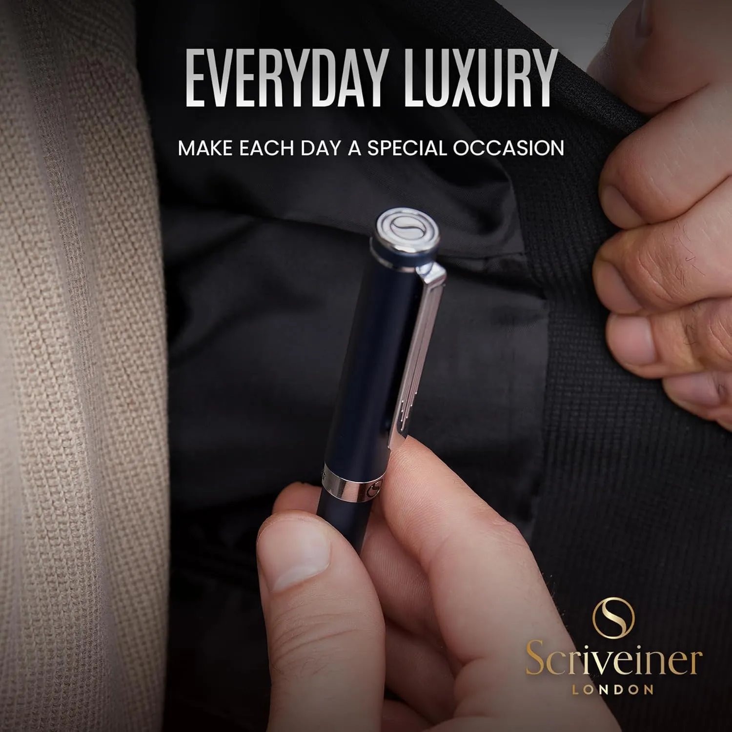 Scriveiner Blue Rollerball EDC Luxury Pen, Stunning Pocket Pen with Chrome Finish, Cool Writing Pen, Best Pen Gift for Men & Women, German Schmidt Refill, Nice Present, Fancy Office Designer Pen Set