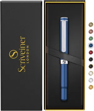 Scriveiner Blue Rollerball EDC Luxury Pen, Stunning Pocket Pen with Chrome Finish, Cool Writing Pen, Best Pen Gift for Men & Women, German Schmidt Refill, Nice Present, Fancy Office Designer Pen Set